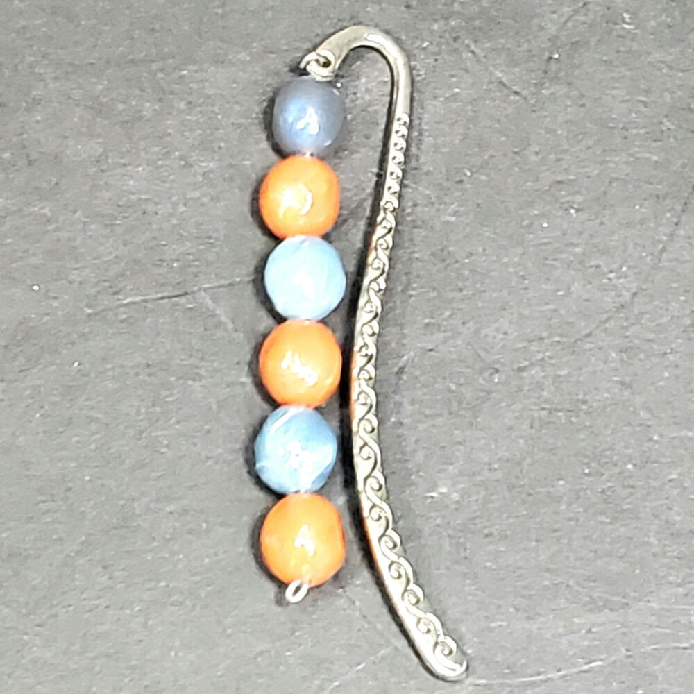 Handmade Orange Blue Beaded Bookmark 3.5"
